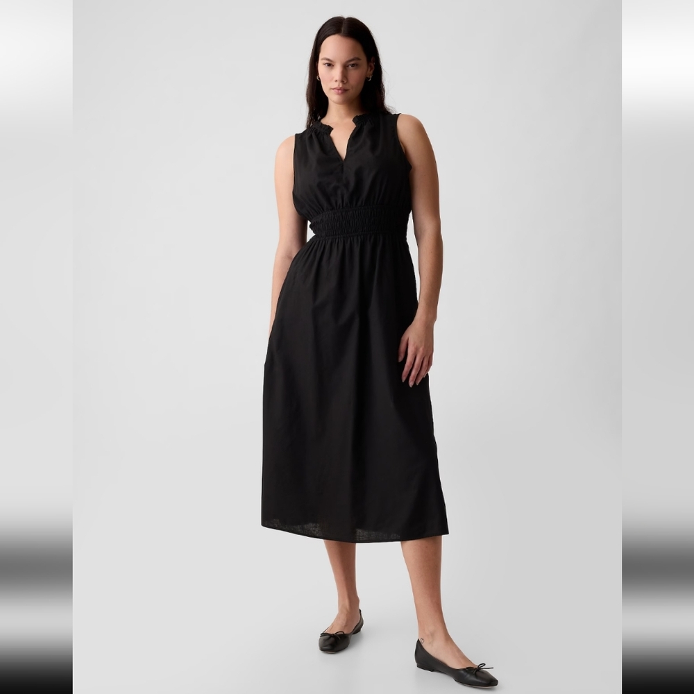 GAP Linen-Blend Splitneck Maxi Dress